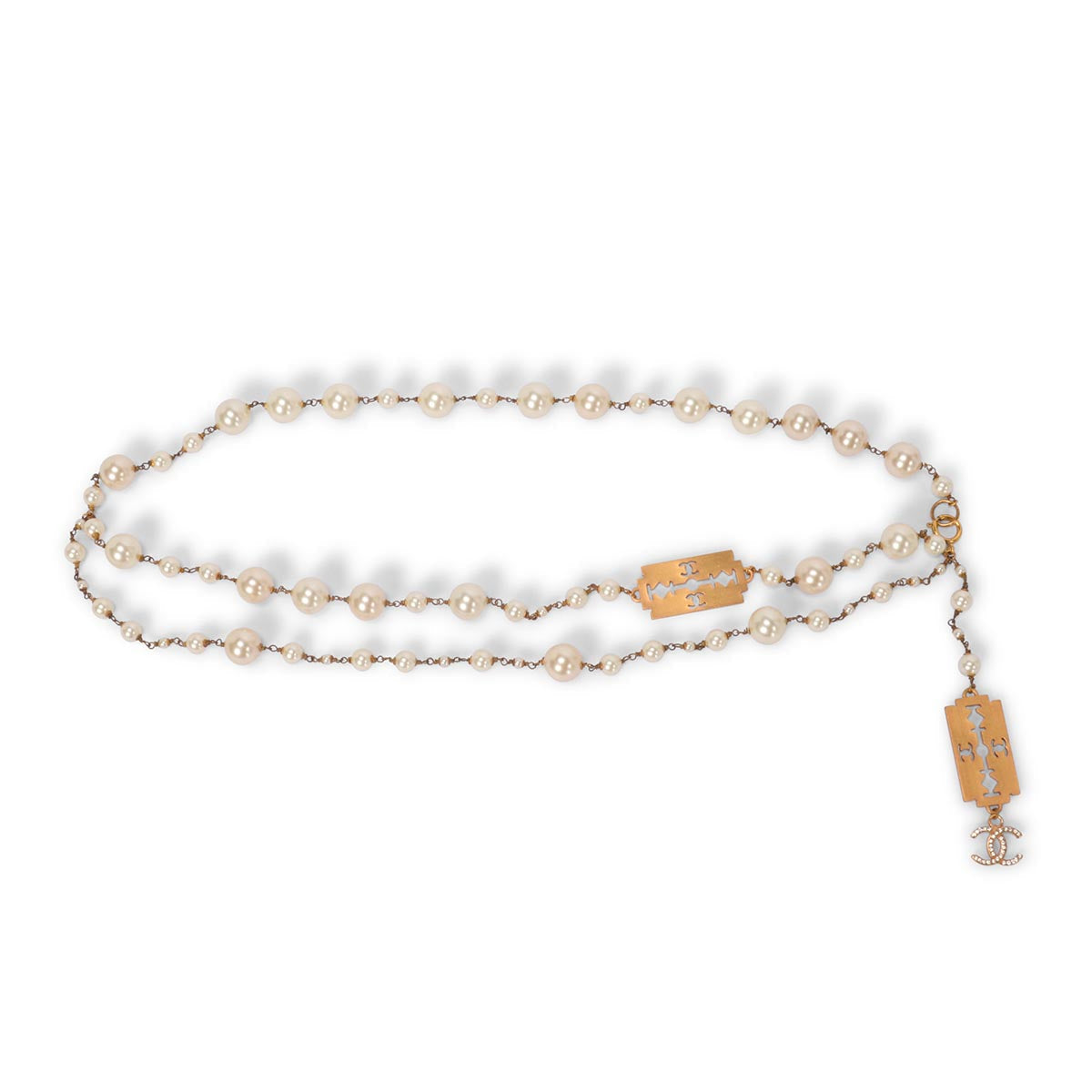 Chanel 24K Gold & Pearl Razor Blade Layered Belt