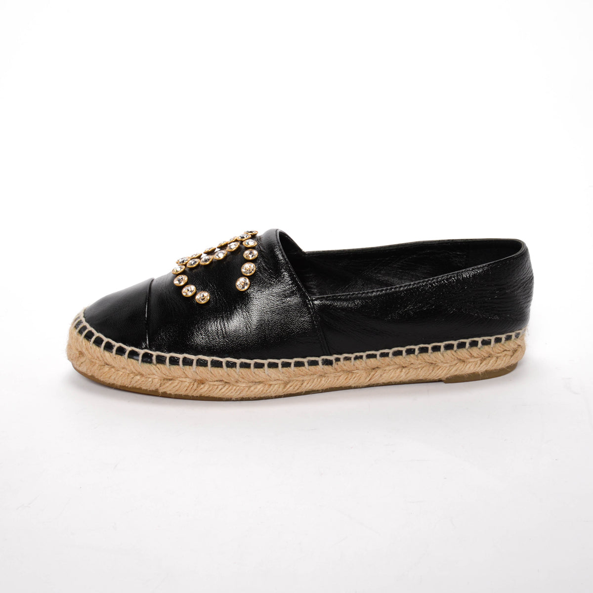 Chanel Black Lambskin Crystal CC Espadrilles 38 Women Shoes