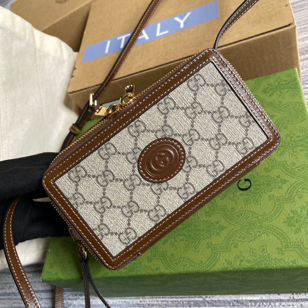 gg Interlocking G Ebony gg Canvas Brown Beige Mini Travel Bag