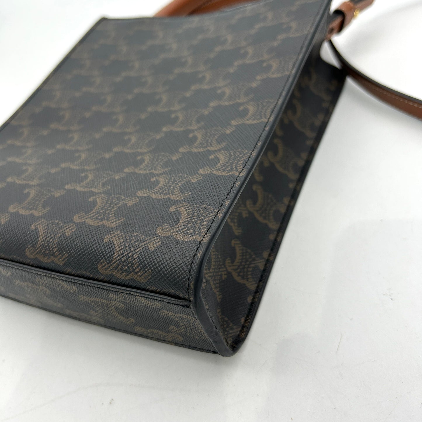 Luxury Brown Triomphe Coated And Mini Vertical Leather Canvas Tote Bag