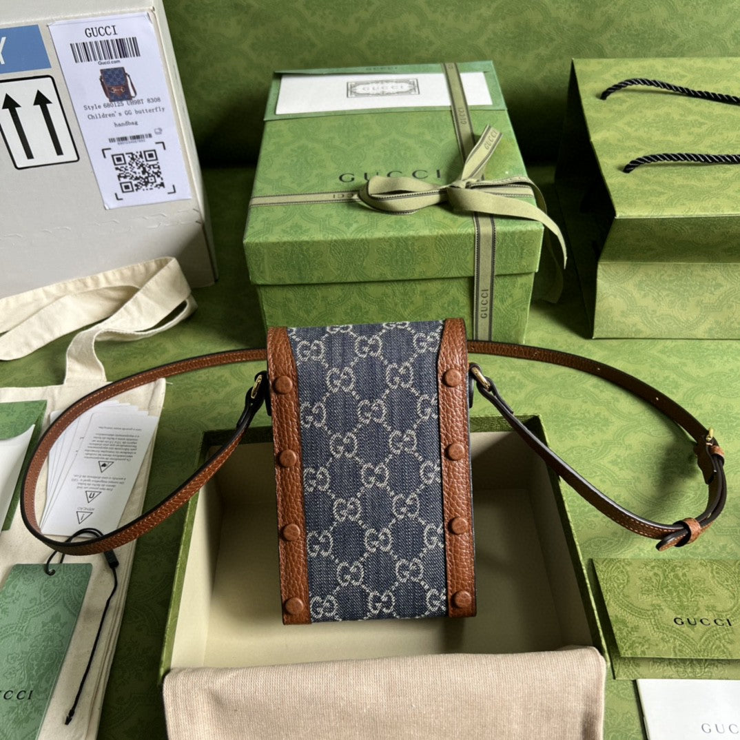 gg Horsebit Ivory gg Jacquard Denim Blue Mini Bag