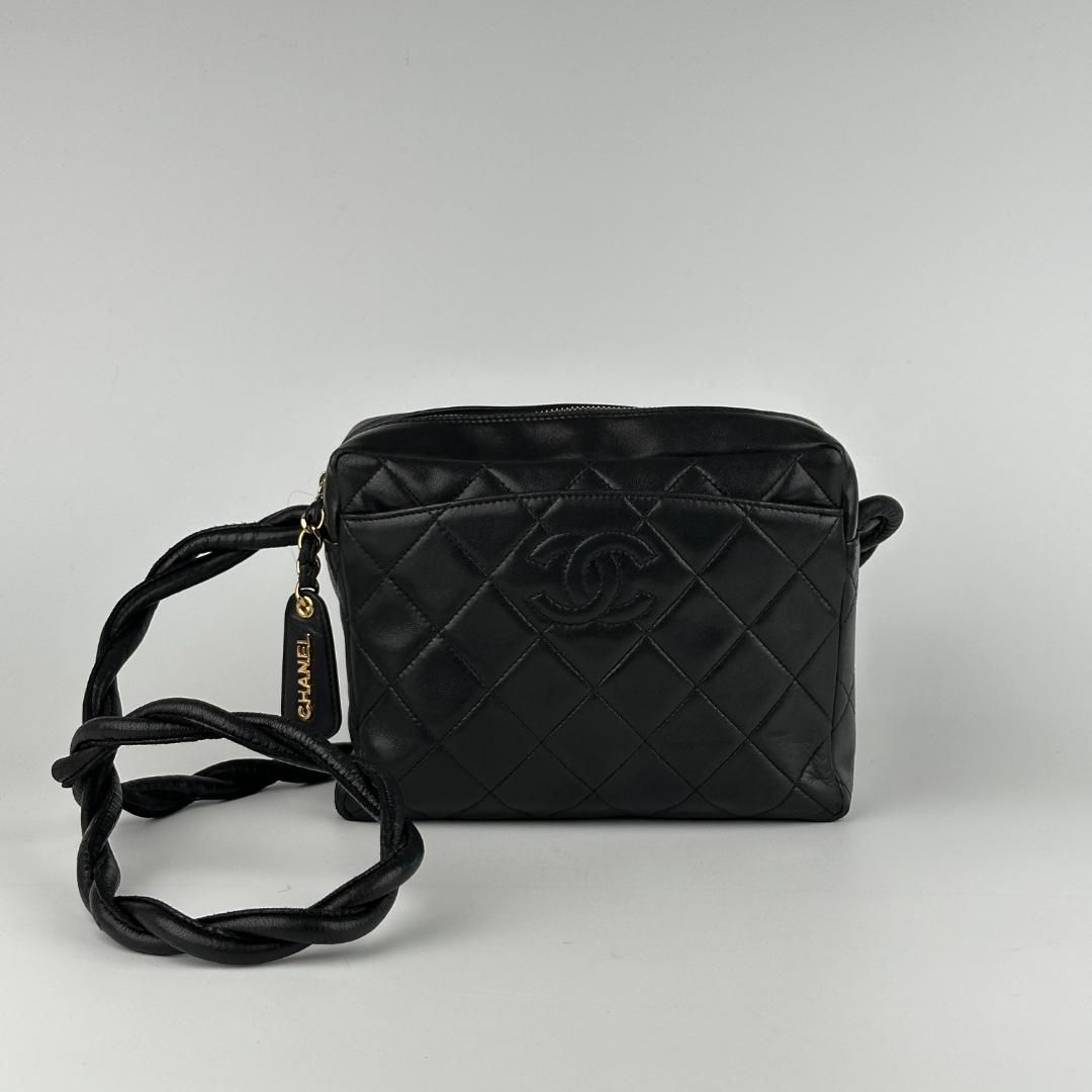 Chanel   Twisted CC Camera Shoulder Bag Quilted Lambskin Small Black MR