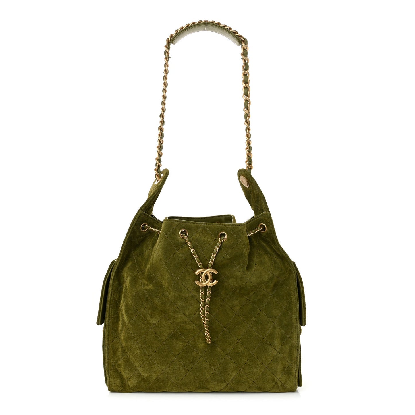 Chanel Suede Quilted Medium 25 Handbag Khaki