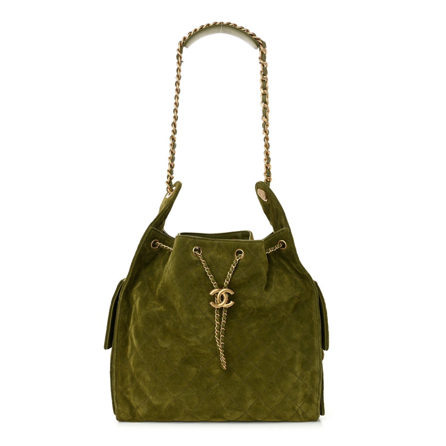 Chanel Suede Quilted Medium 25 Handbag Khaki