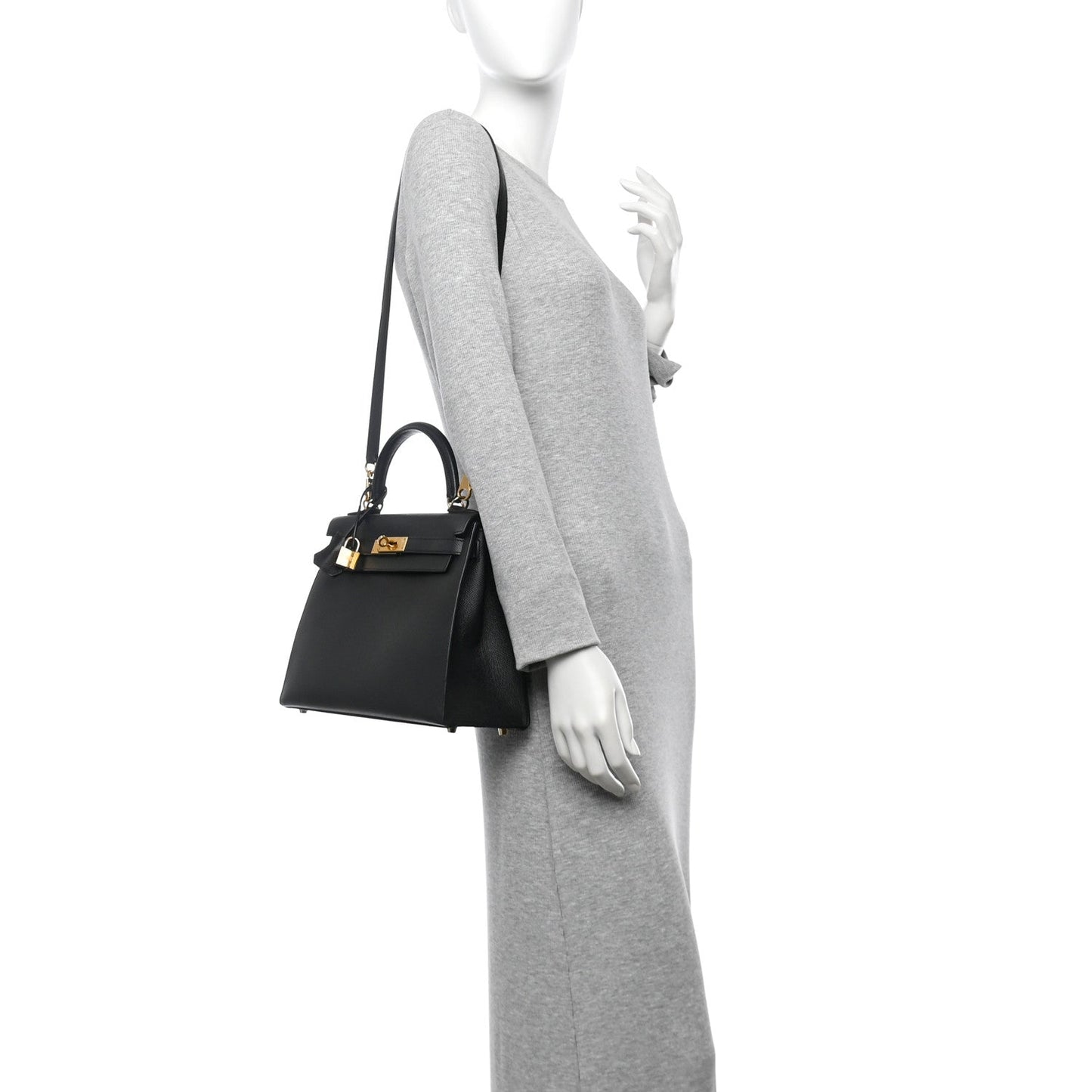 Hermes Epsom Kelly Sellier Handbag Black Travel Bag 28 Black 1764009