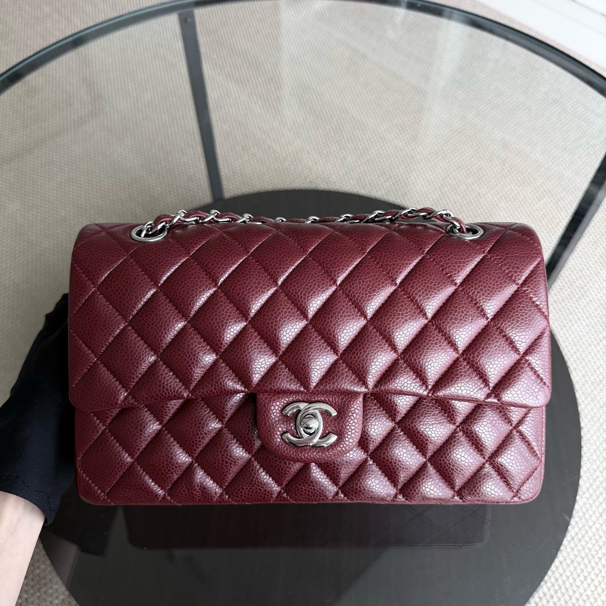 Chanel Classic Flap Medium - Caviar 25CM Quilted Burgundy Dark Red Silver Hardware Series 15