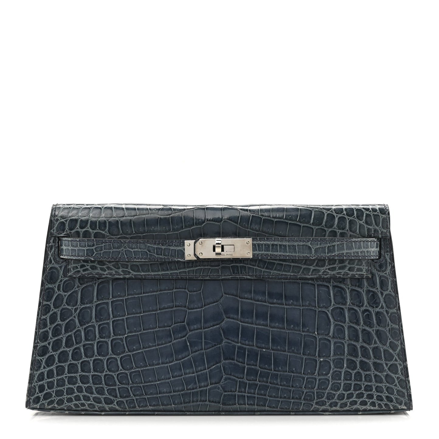 Hermes Shiny Niloticus Crocodile Kelly Elan Pochette Bleu Tempete Travel Bag