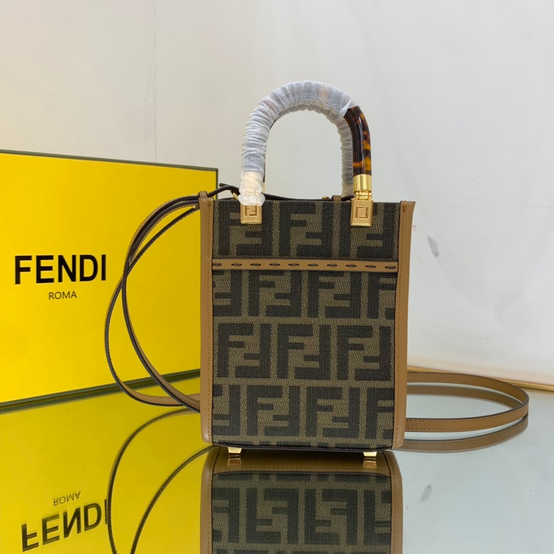Fendi Sunshine Shopper Ff Fabric Brown Mini Tote Bag Bag 13Cm5In