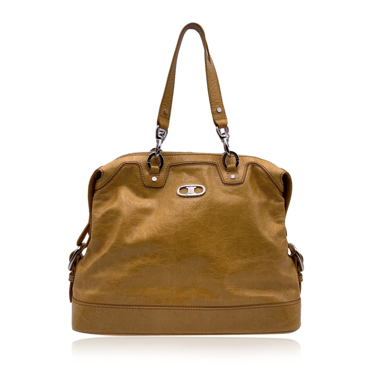 Luxury Yellow Mustard Crinkled Tote Shoulder Bag Leather