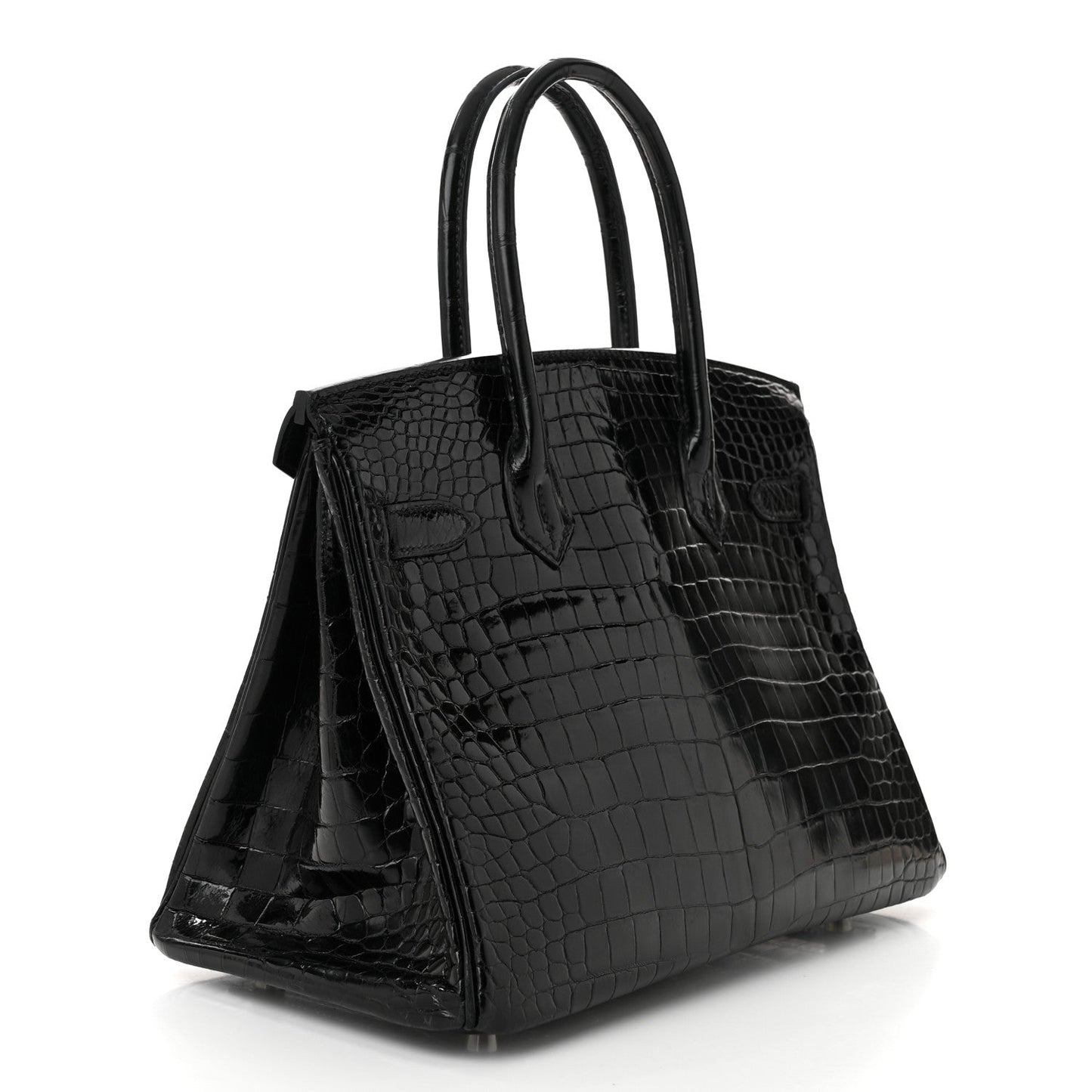 Hermes Shiny Porosus Crocodile Birkin Handbag Black Travel Bag 30 Black 1660674