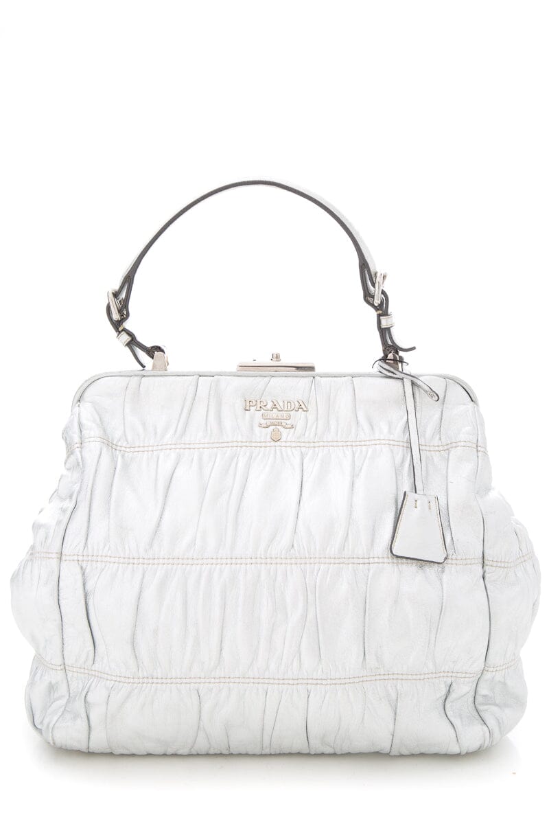 Prada Prada Silver Leather Top Handle Handbag Travel Bag