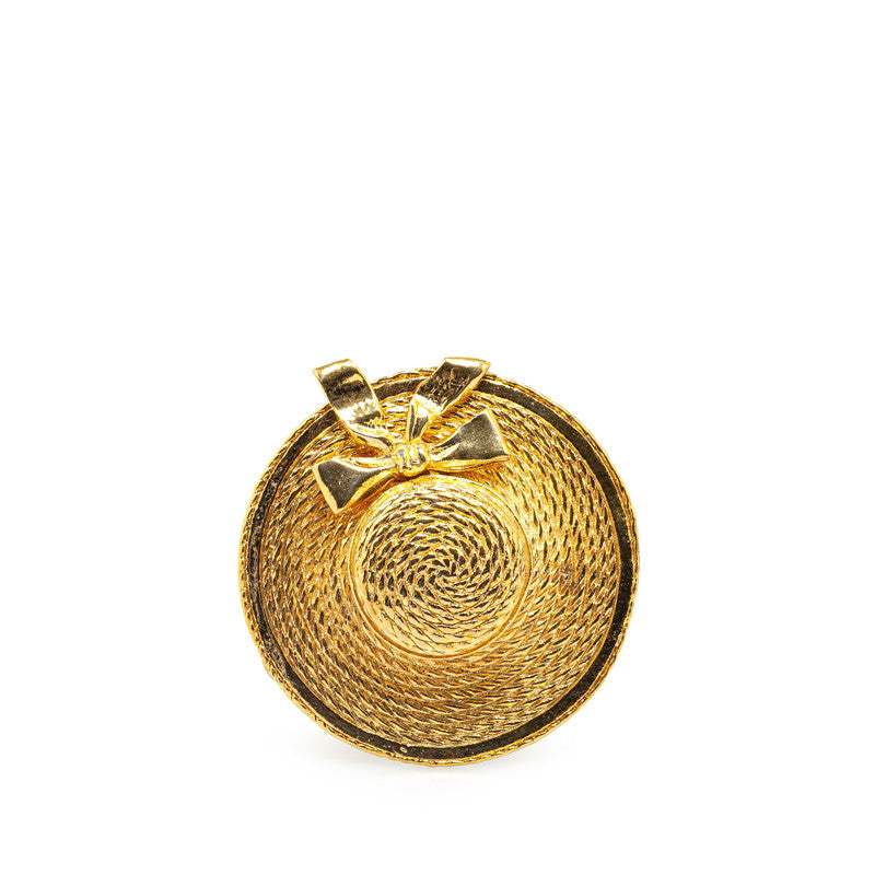 Chanel Straw Hat Ribbon Brooch Gold Plated