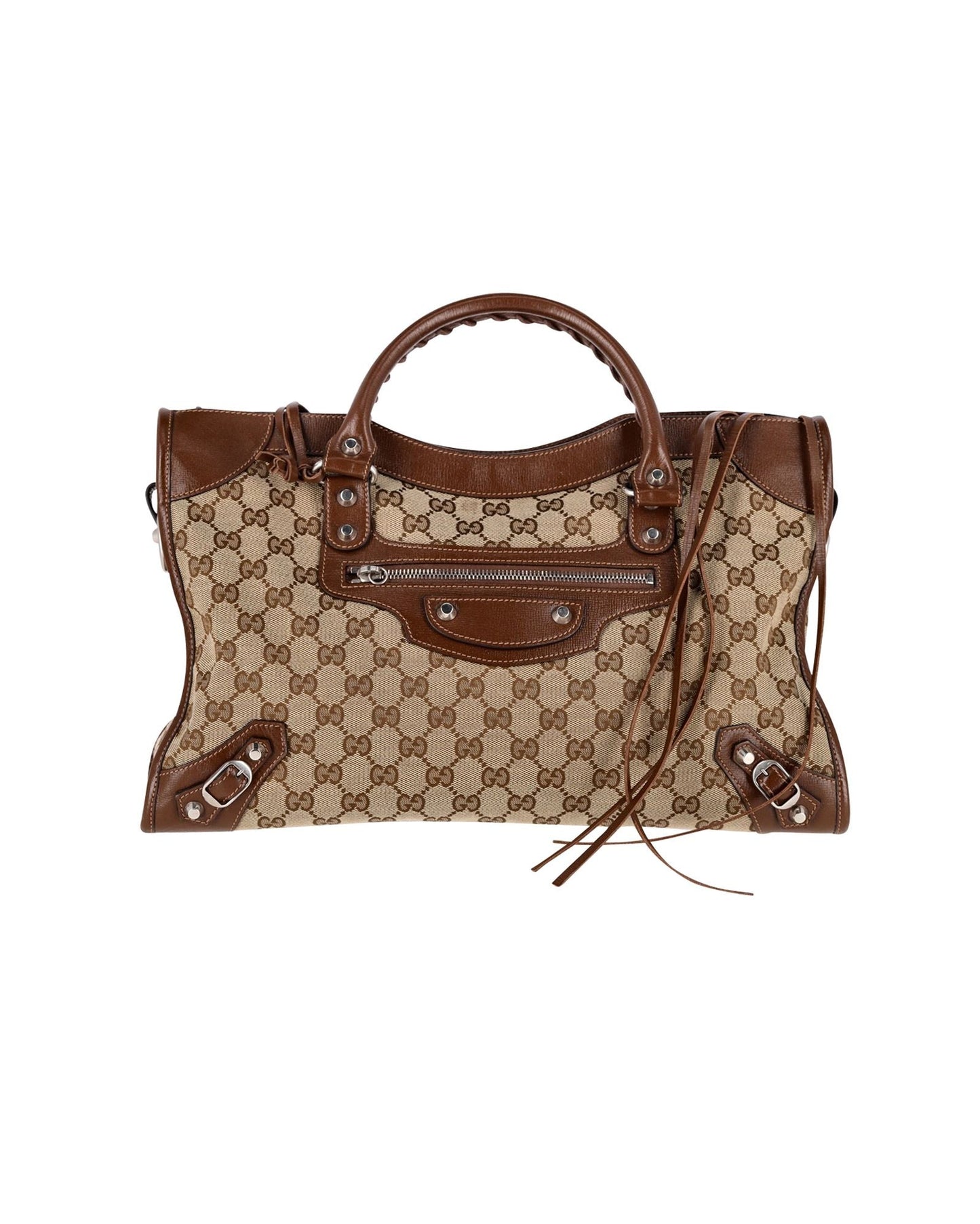 Gucci X Luxury Balenciaga Trending Hacker Leather Canvas Brown Medium Handbag
