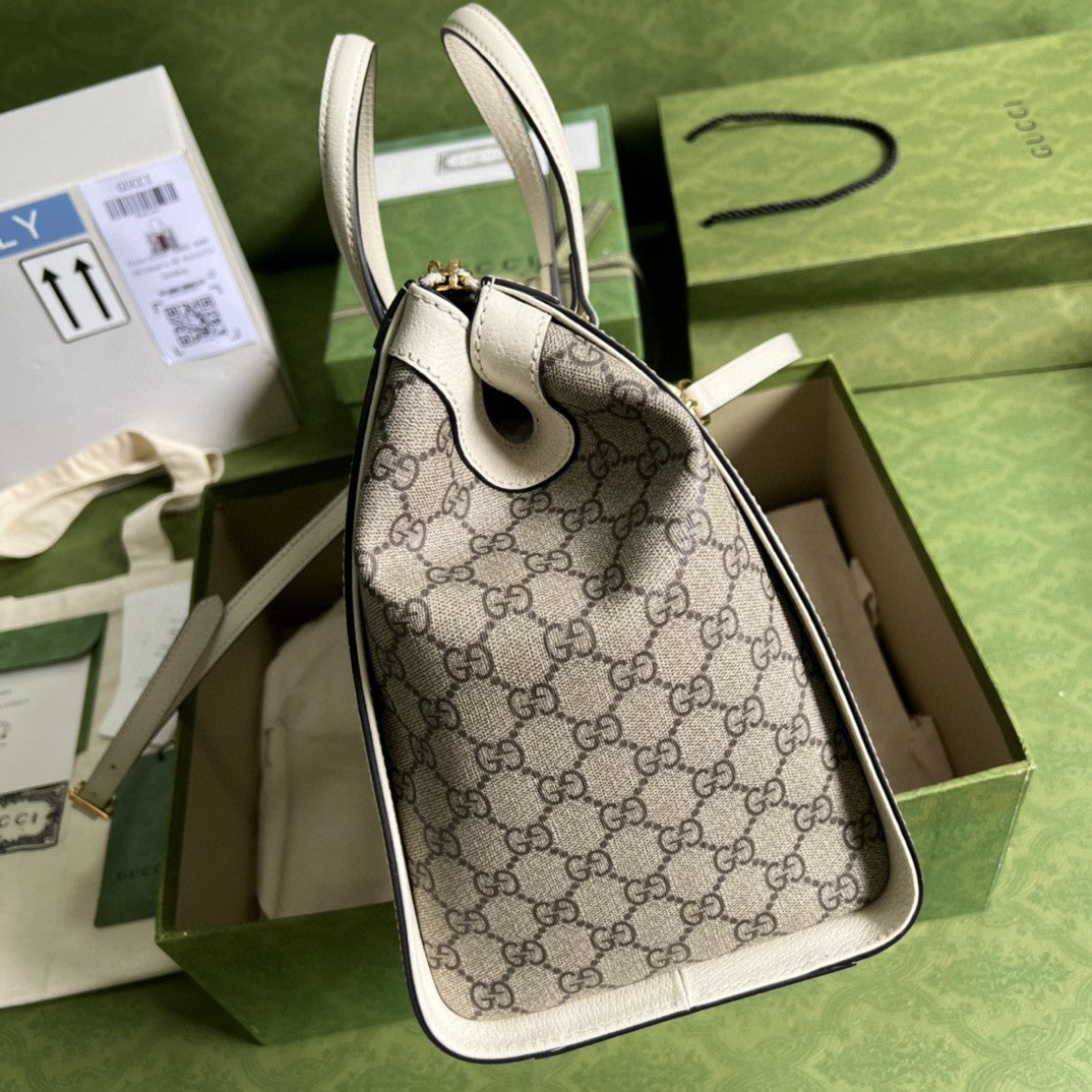 gg Ophidia gg Supreme Canvas White Medium Tote Bag