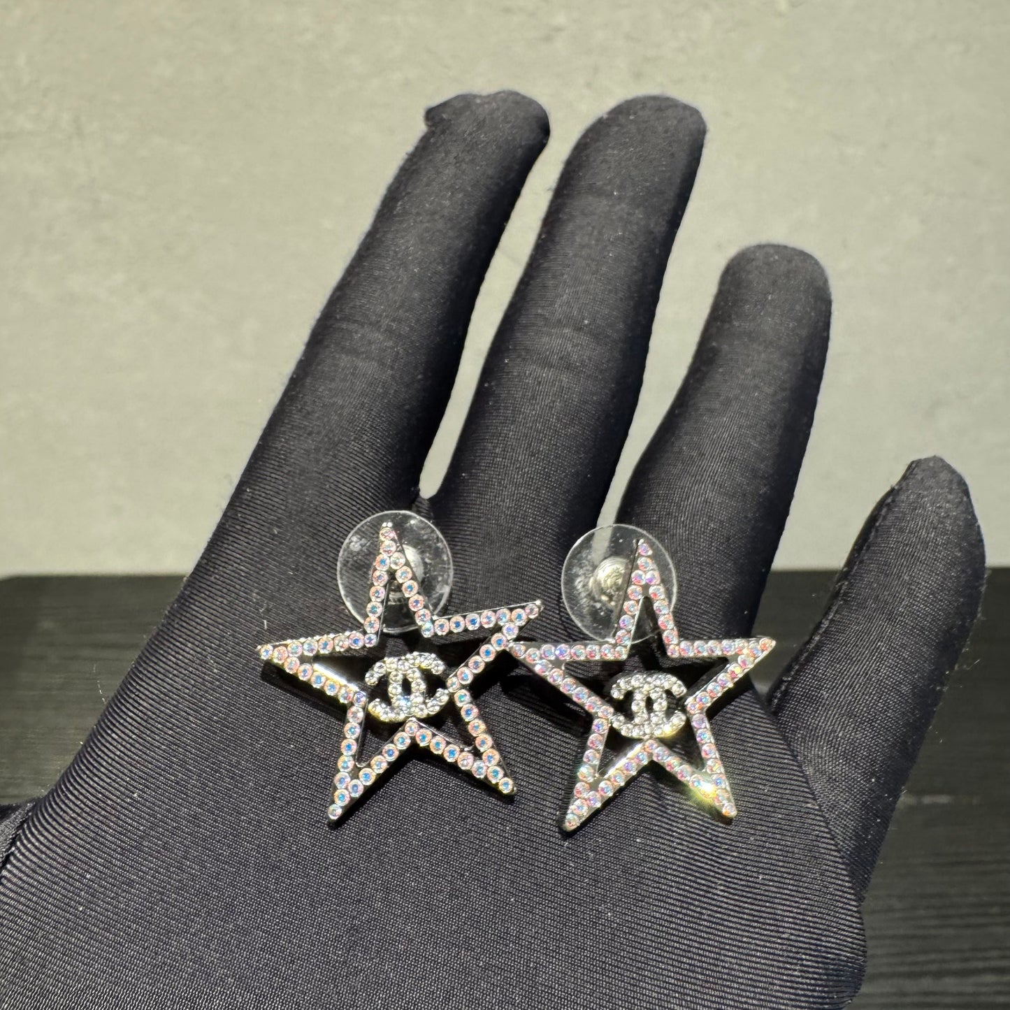 Chanel Crystal CC Star Earrings - Ruthenium-Plated Stud, Earrings