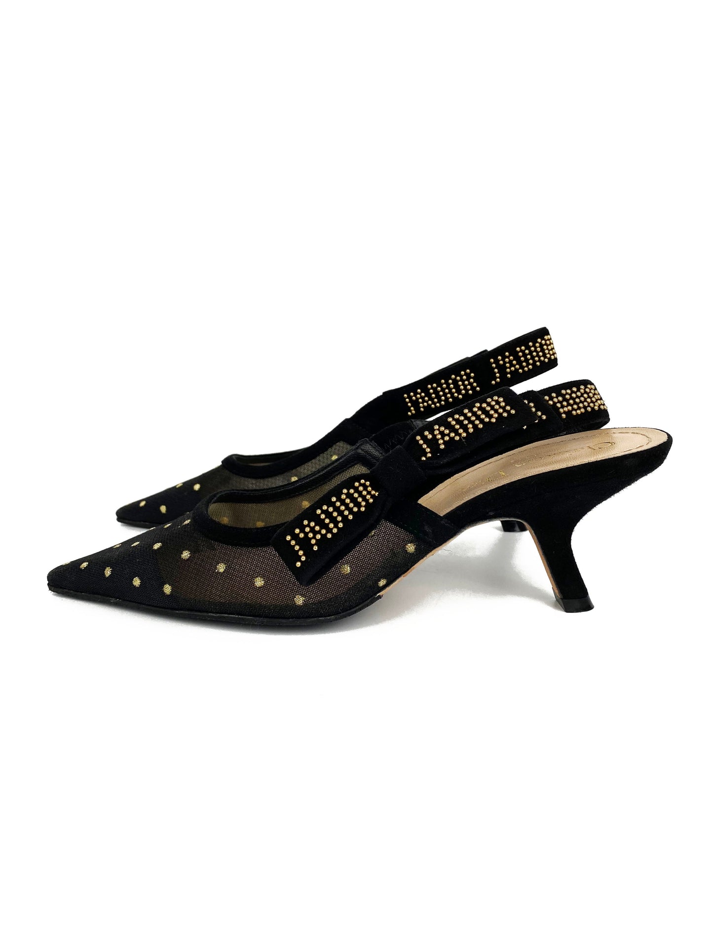 Dior Sling Bag Christian & Plumetis Slingback Heels 37 Black Gold Shoes