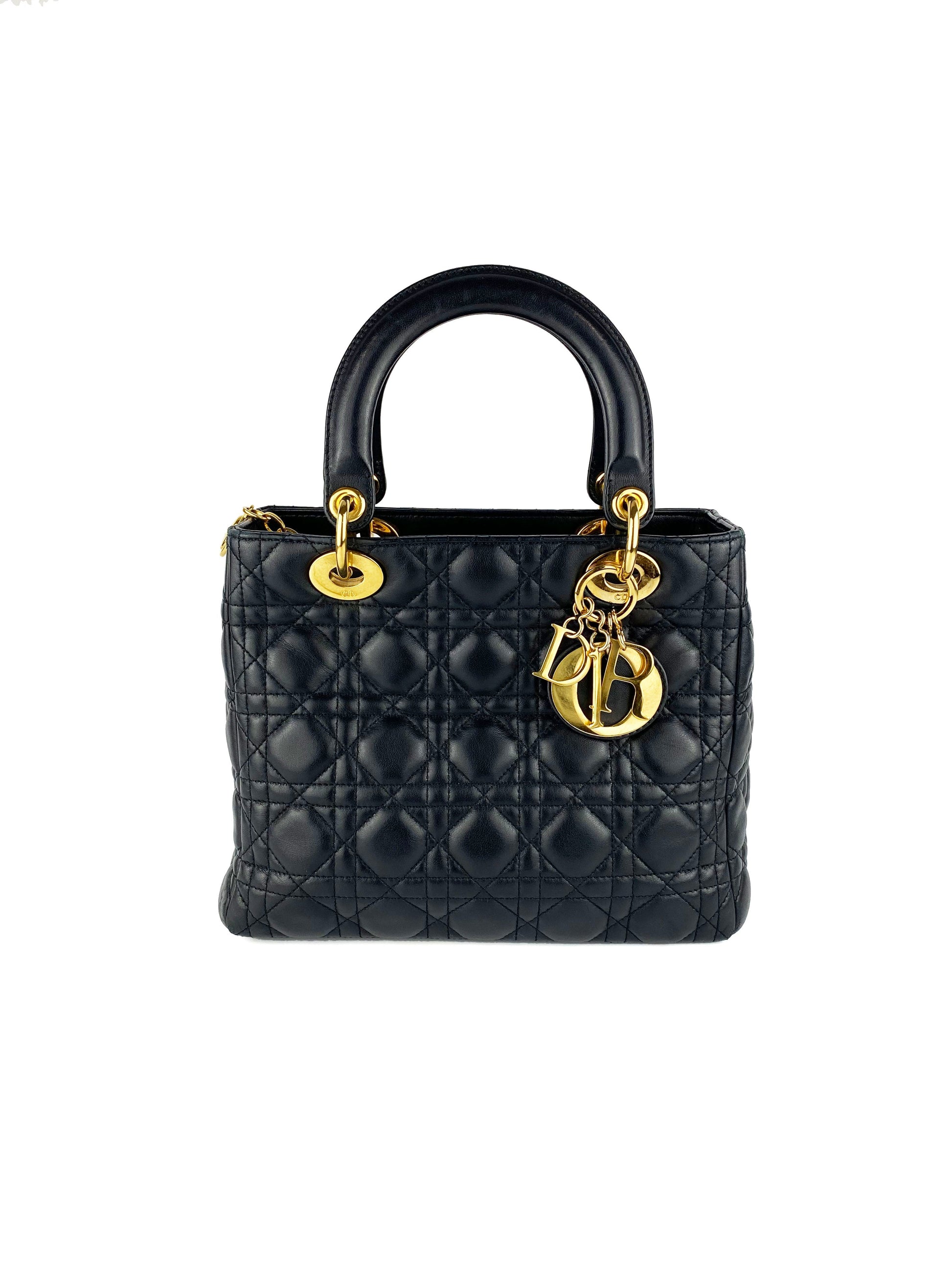 Dior Handbag Lady Bag Black Medium Lady Black Bag
