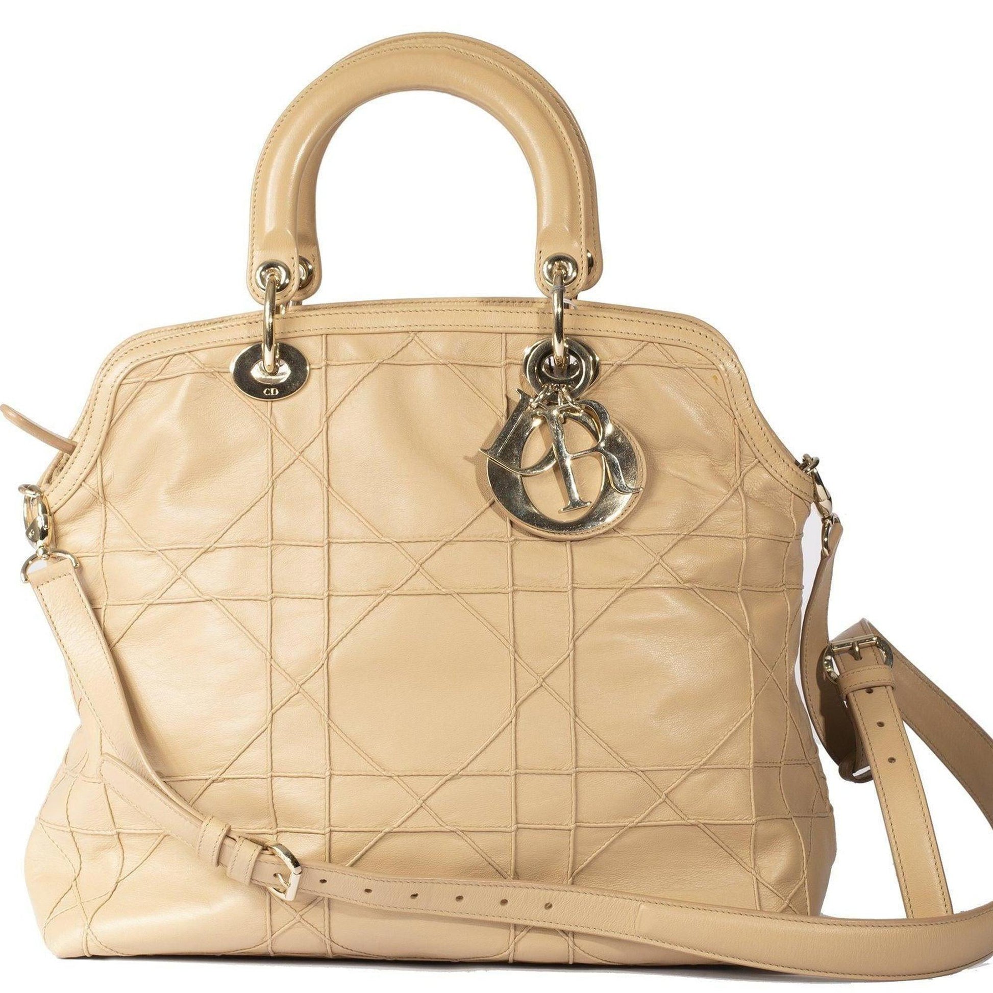 Dior Nude Cannage Lambskin Granville Handbag Leather Travel Bag