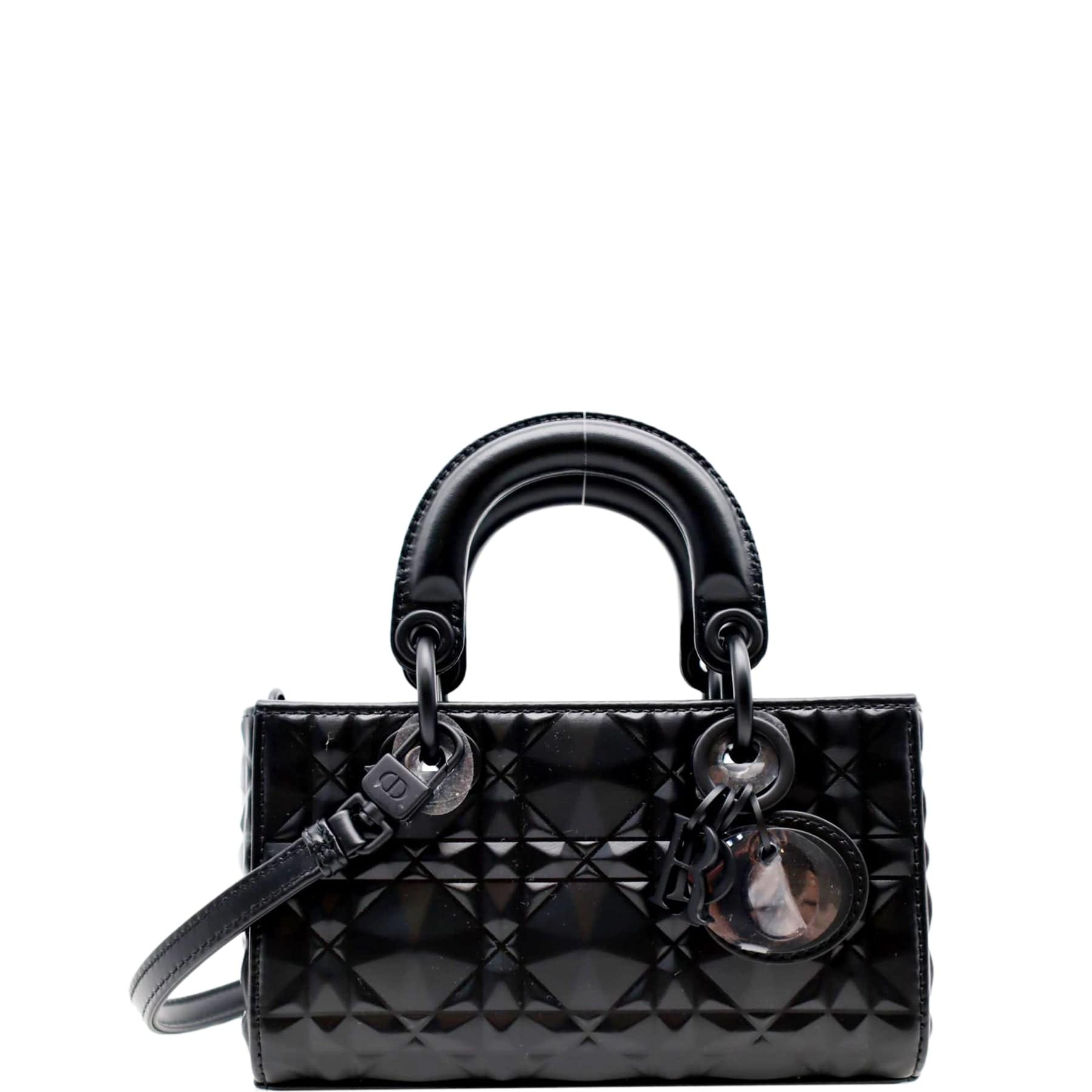 Dior Lady Joy Diamond Motif Shoulder Bag Black Chain