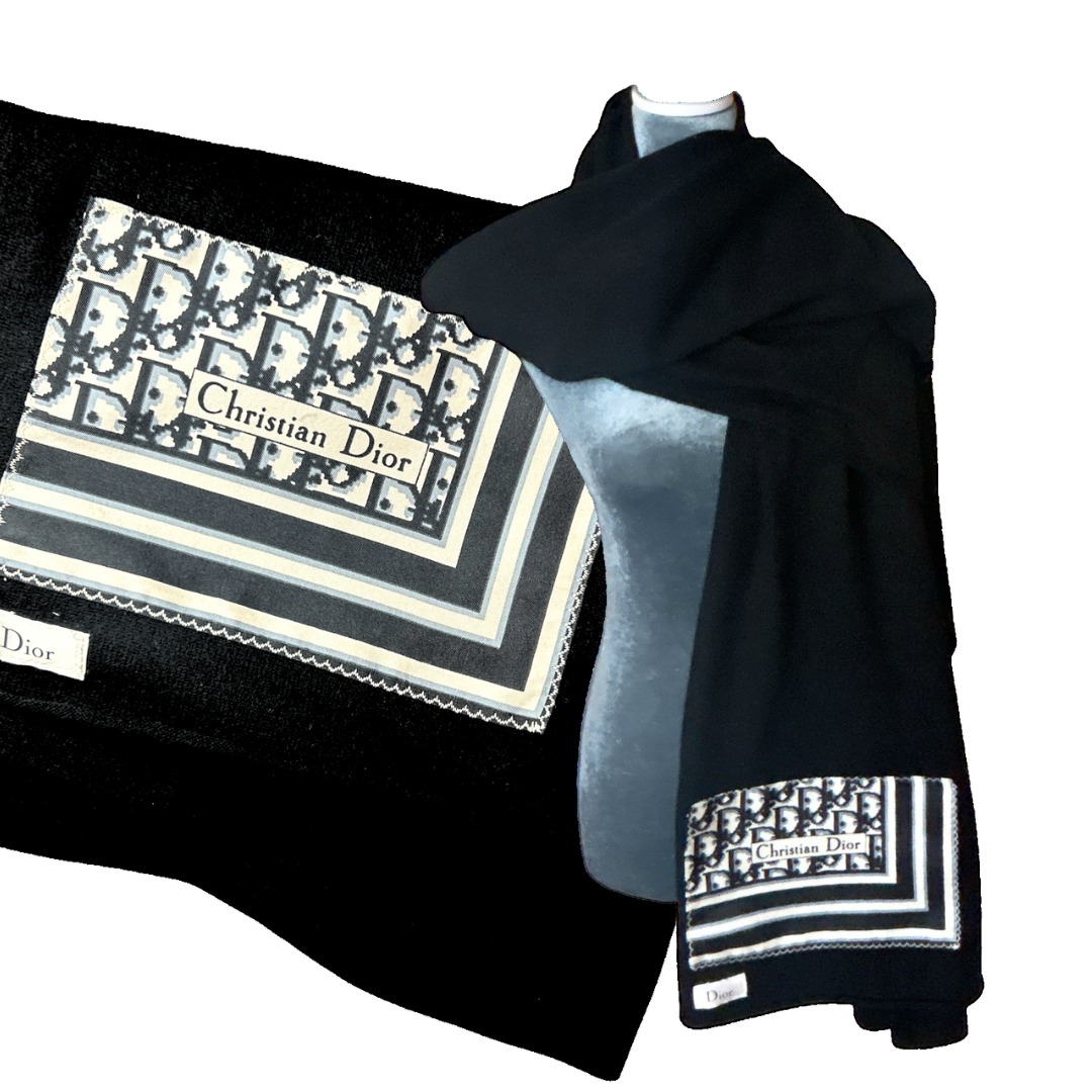 Dior Handbag Trotter Noir Silk Scarf & Cashmere Shawl Black Logo