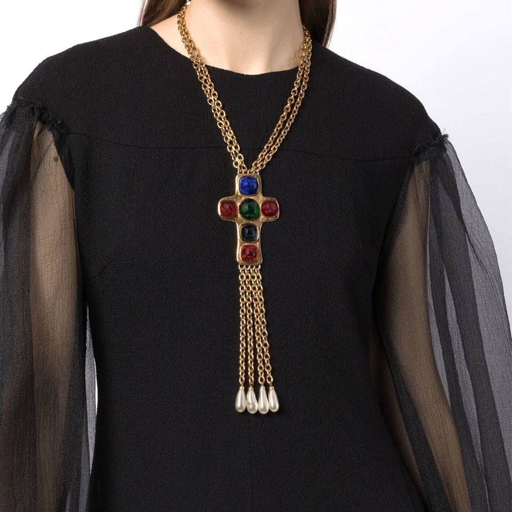 Chanel Cabochon Cross Necklace