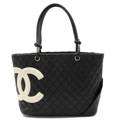 Chanel Cambon Line Coco Mark Tote Shoulder Bag Black White