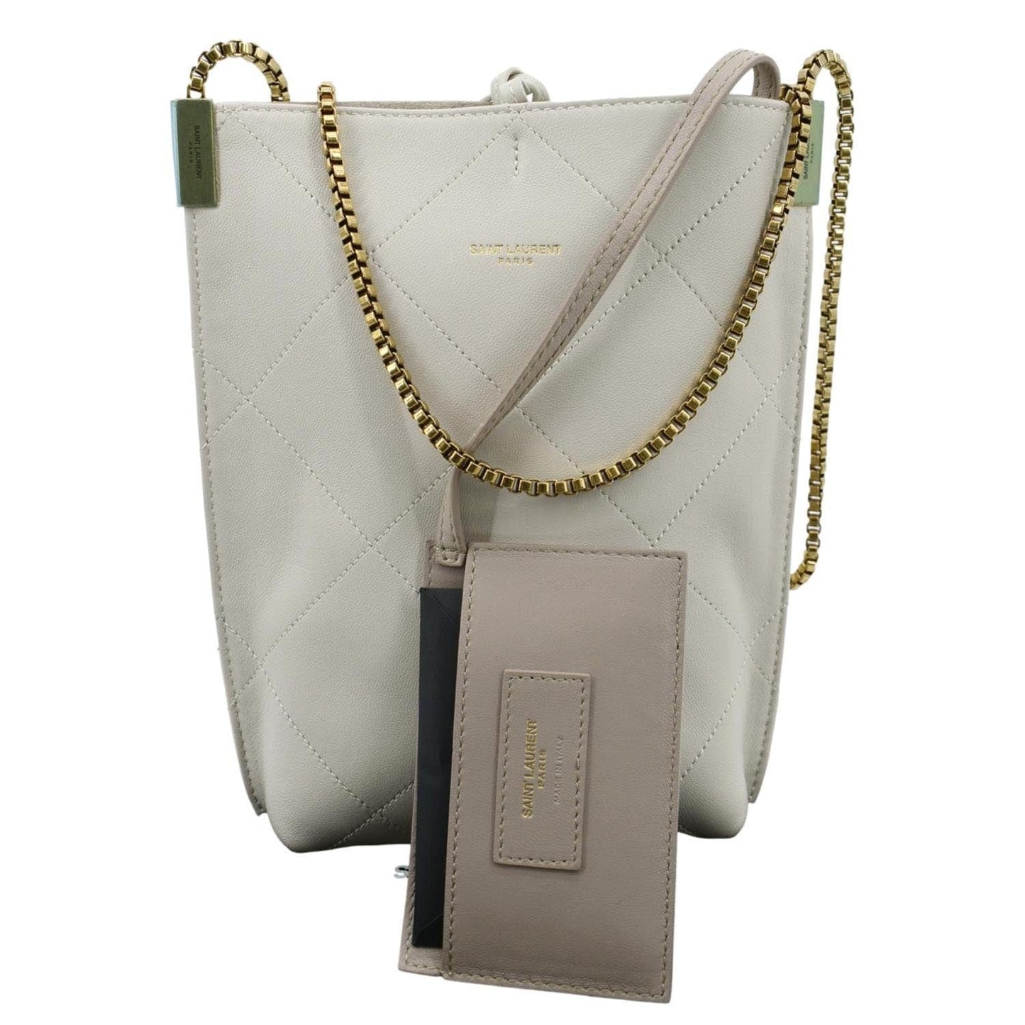 YSL Saint Laurent Yves Suzanne Shoulder Bag Leather White Chain