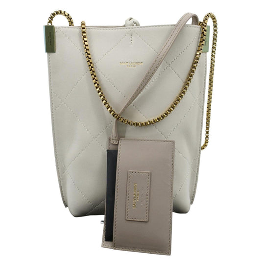 YSL Saint Laurent Yves Suzanne Shoulder Bag Leather White Chain