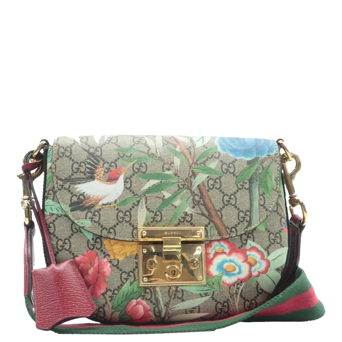 Gucci Padlock Tian Print Supreme Shoulder Bag Navy Canvas Blue