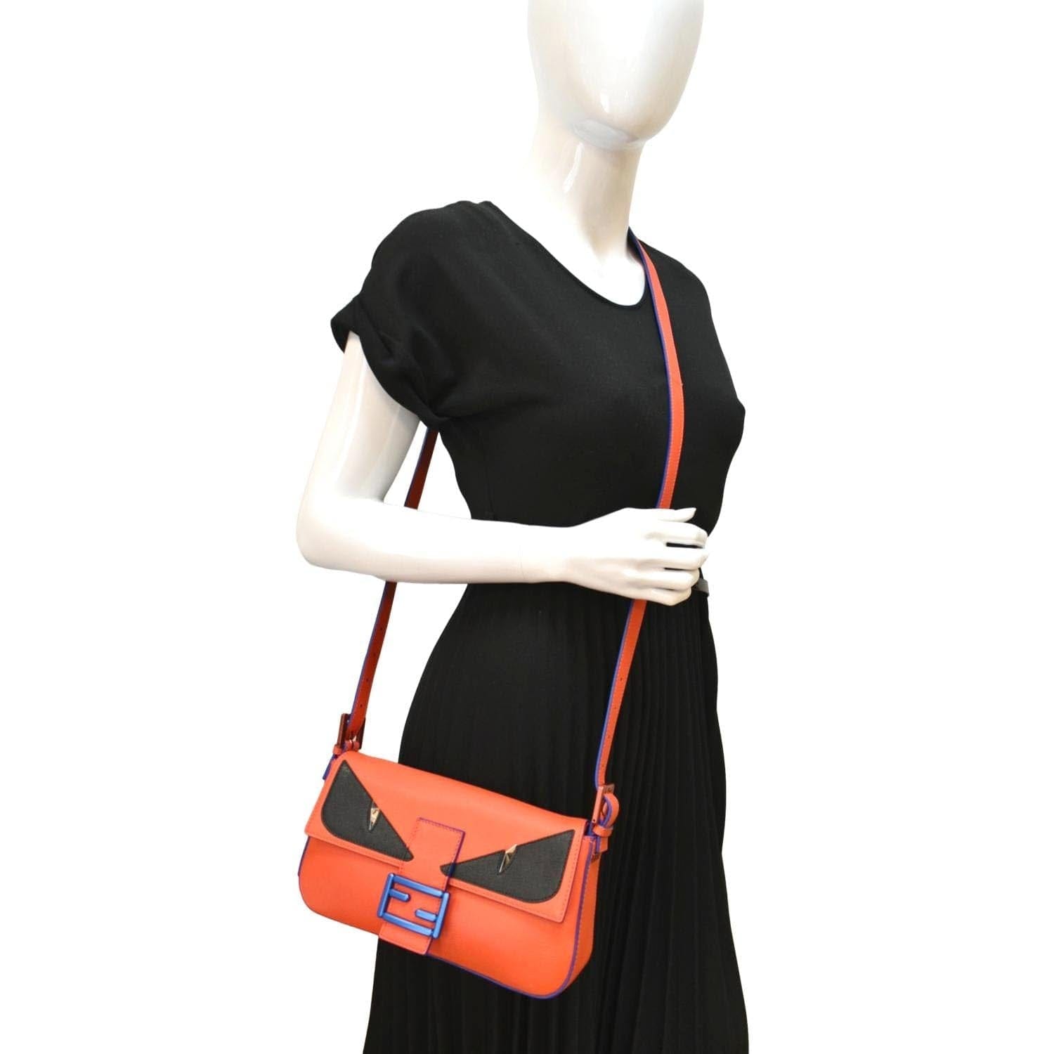 Fendi Monster Eye Baguette Calfskin Crossbody Bag Leather Orange Shoulder Bag
