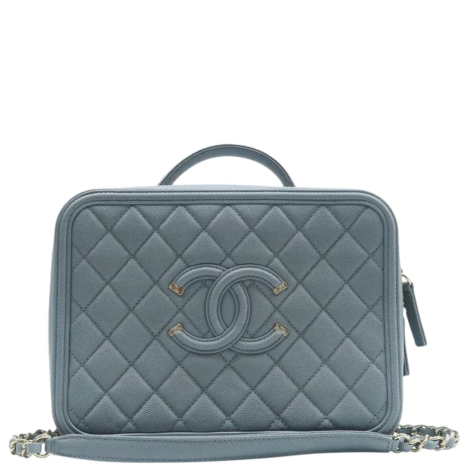 Chanel Vanity Filigree CC Caviar Quilted Grey Travel Bag