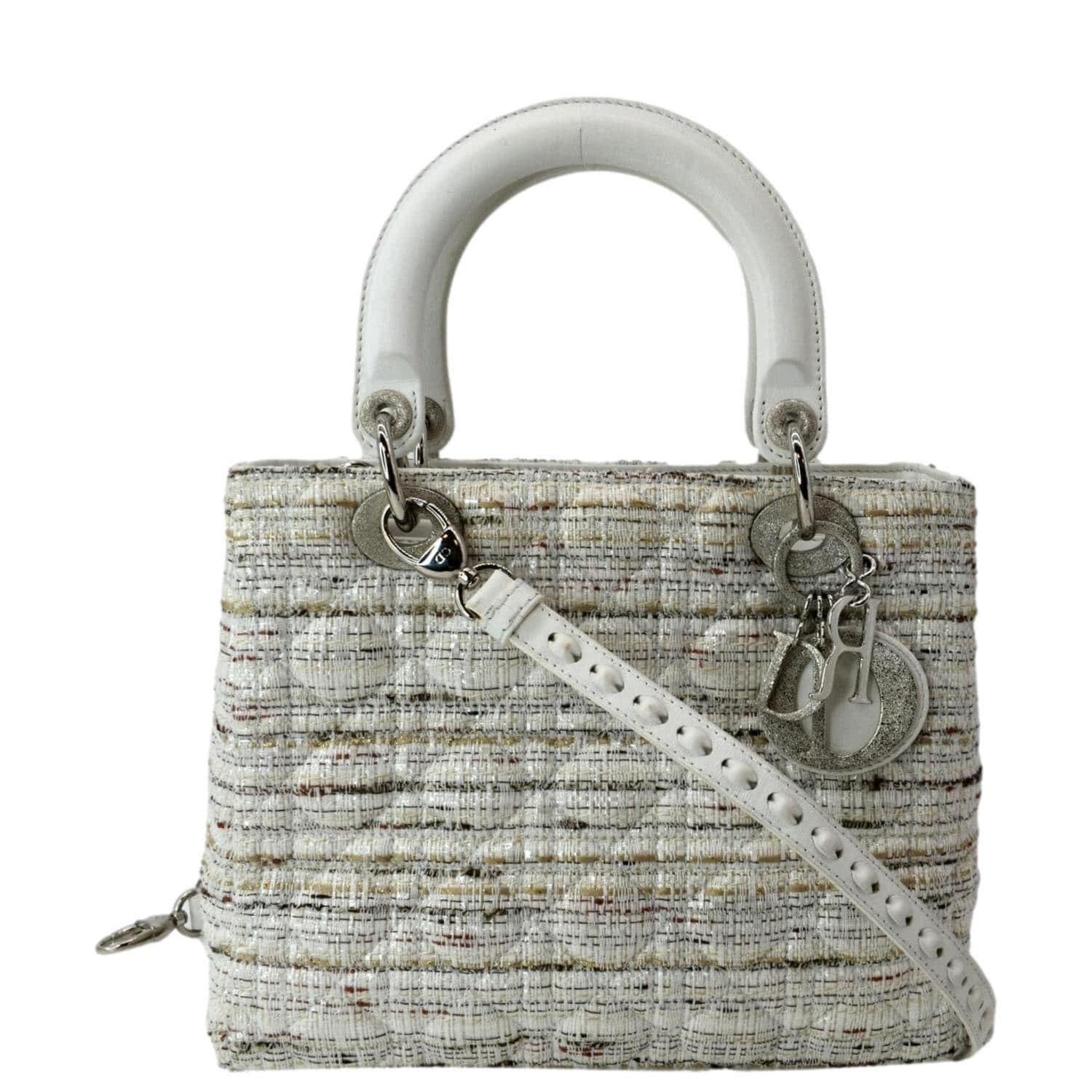 Dior Lady Tweed Shoulder Bag Leather White
