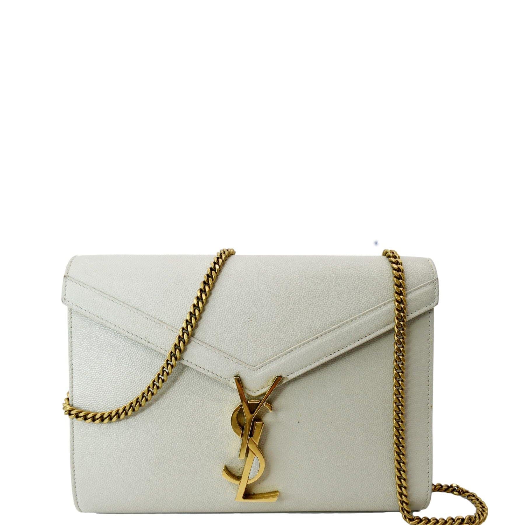YSL Saint Laurent Yves Cassandra Grain De Poudre Crossbody Bag White Embossed Flap