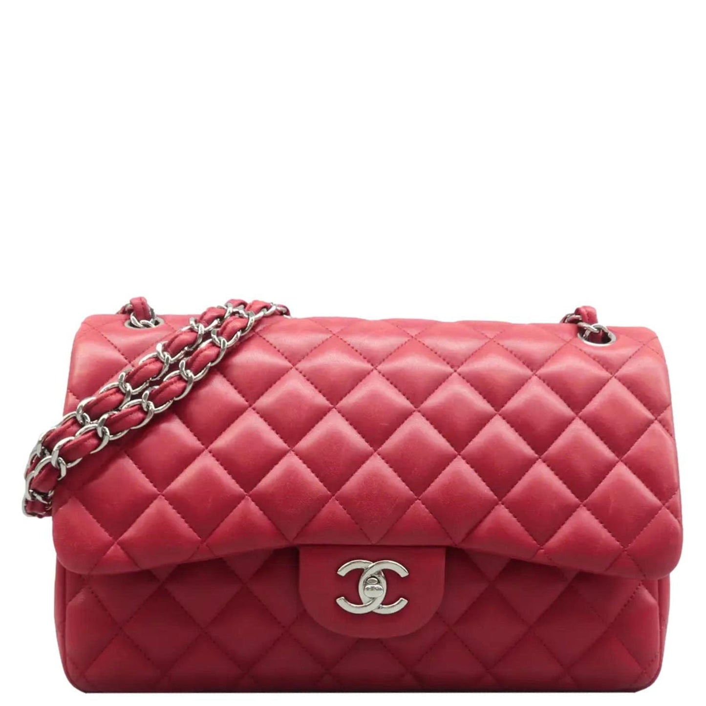 Chanel Jumbo Classic Double Flap Quilted Leather Red Travel Bag