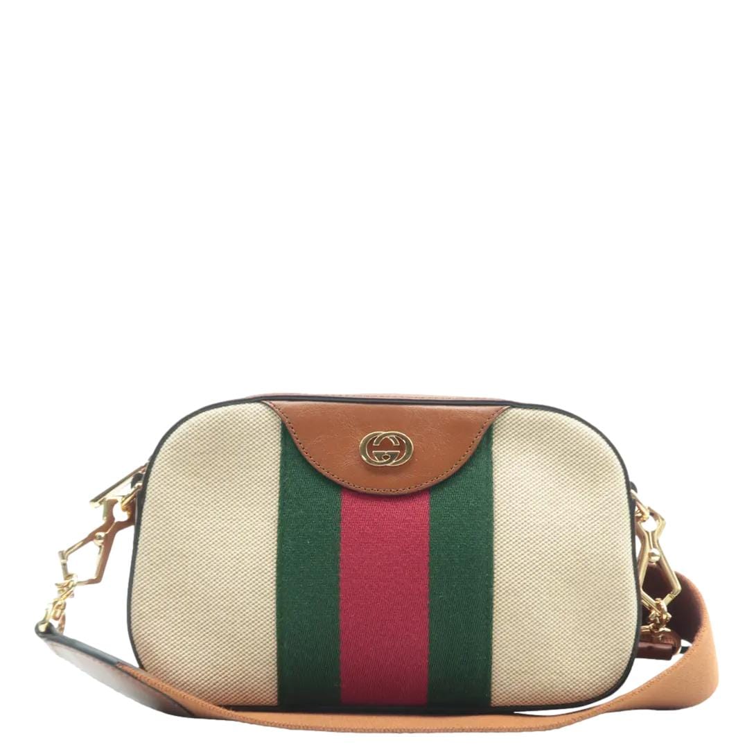 Gucci Web Shoulder Bag Canvas Beige