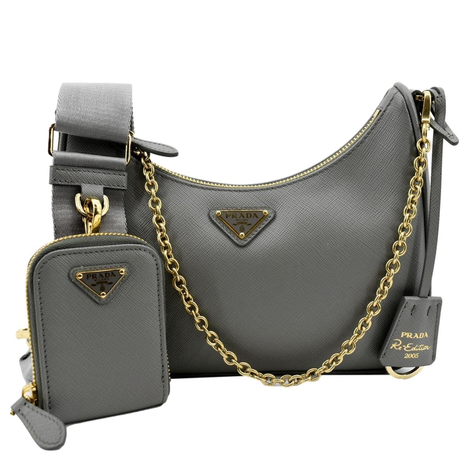 Re Edition Saffiano Shoulder Bag Gray Leather