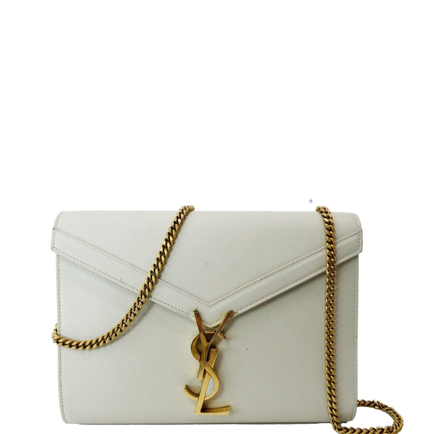 YSL Saint Laurent Saint Cassandra Grain De Poudre Embossed Crossbody White Flap Crossbody Bag
