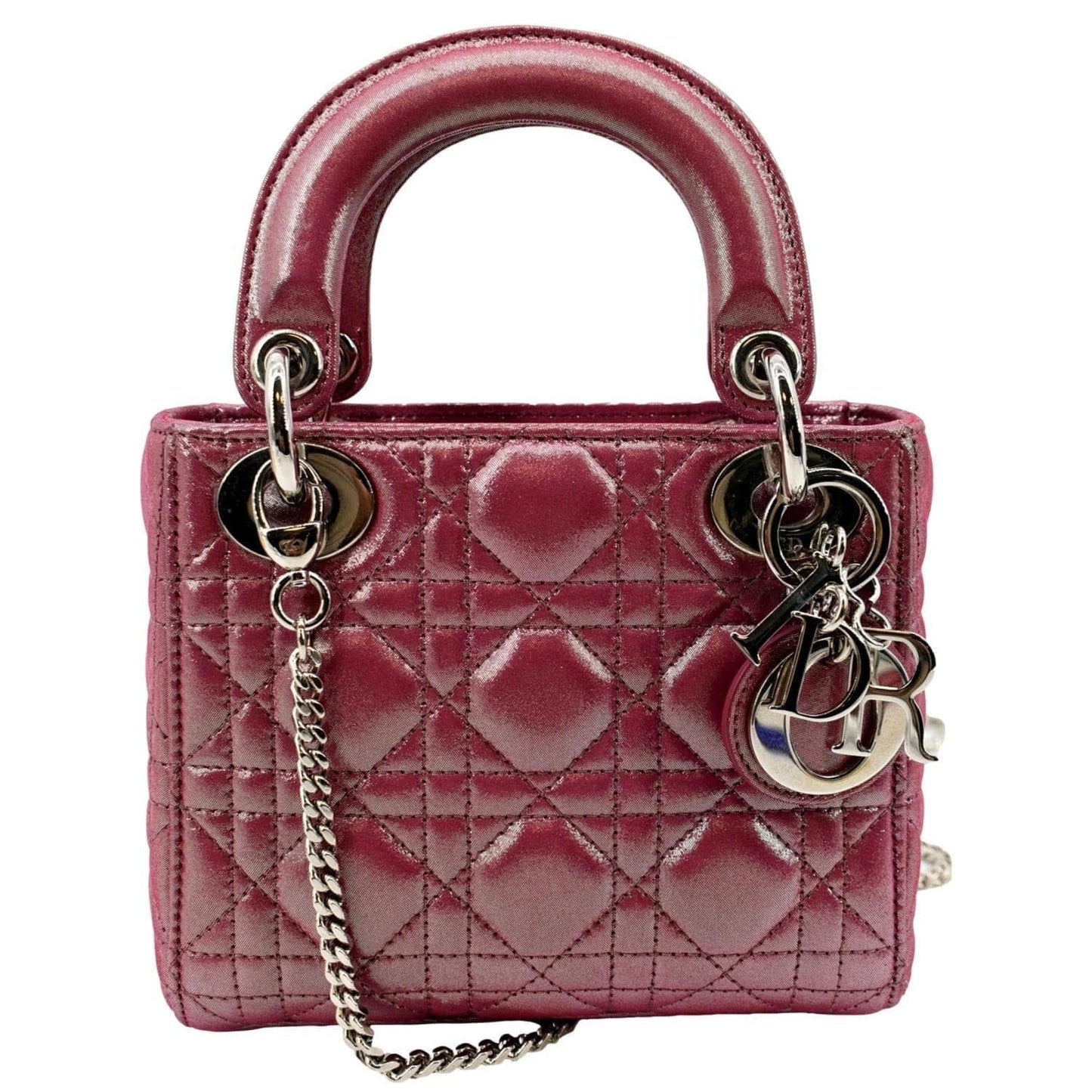 Dior Lady Pearlescent Cannage Shoulder Bag Lambskin Pink Mini