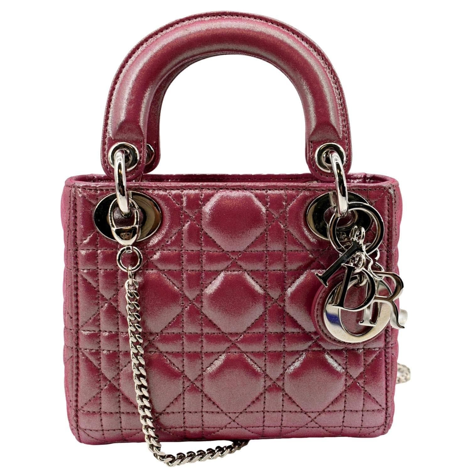 Dior Lady Pearlescent Cannage Shoulder Bag Lambskin Pink Mini