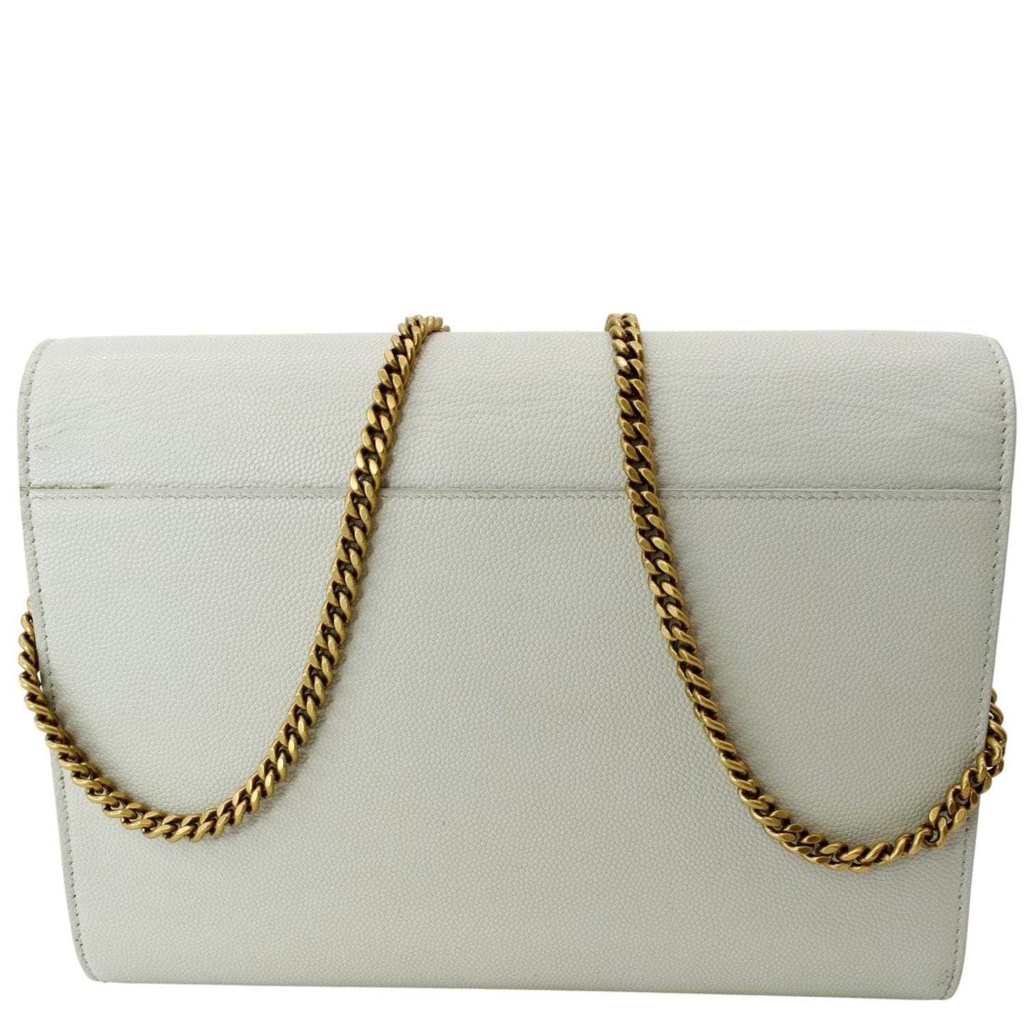 YSL Saint Laurent Yves Cassandra Grain De Poudre Crossbody Bag White Embossed Flap