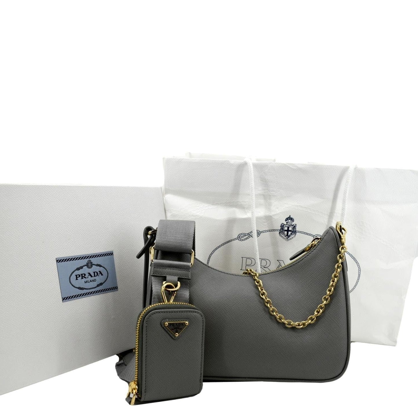 Re Edition Saffiano Shoulder Bag Gray Leather