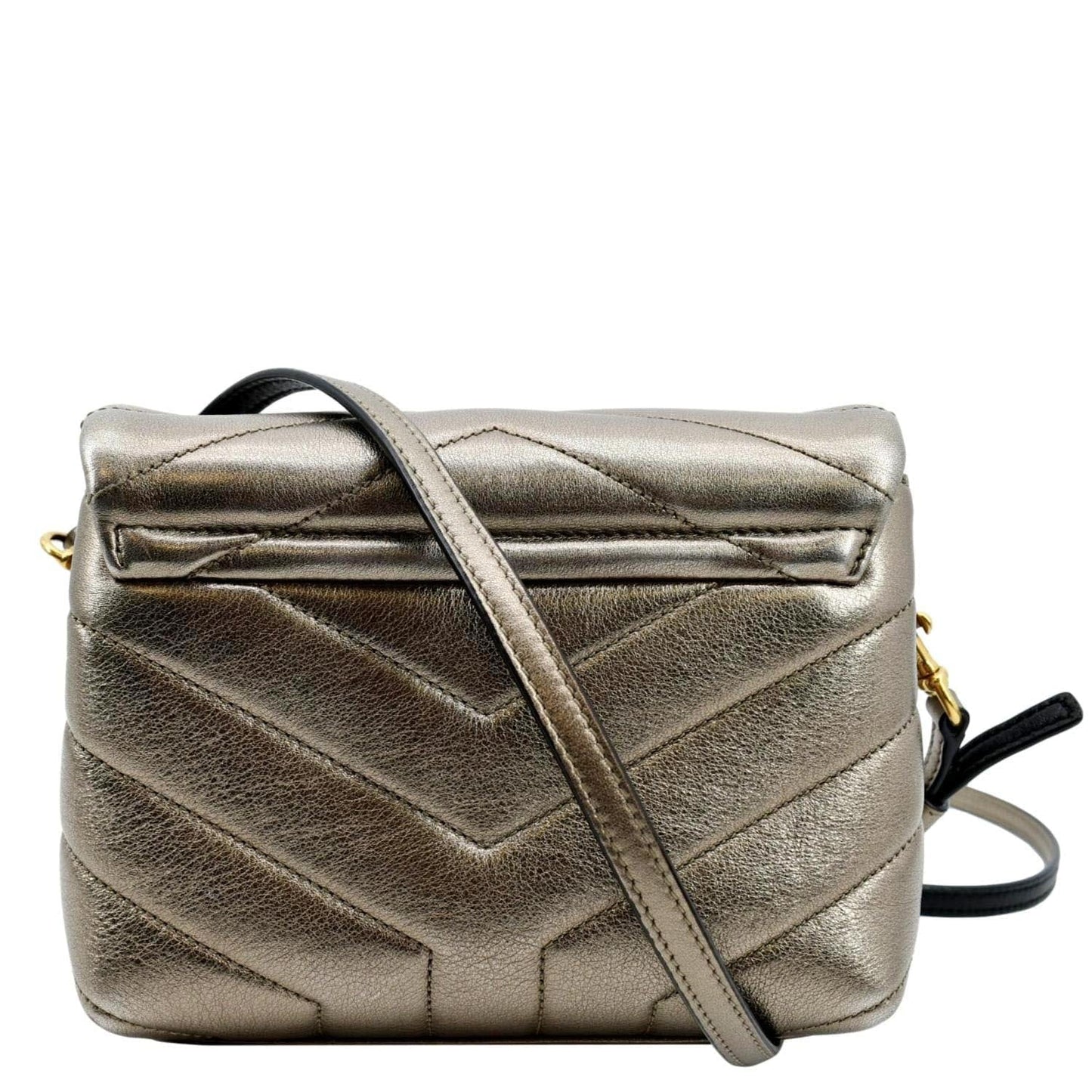 YSL Saint Laurent Yves Loulou Crossbody Bag Metallic Leather Matelasse Gold
