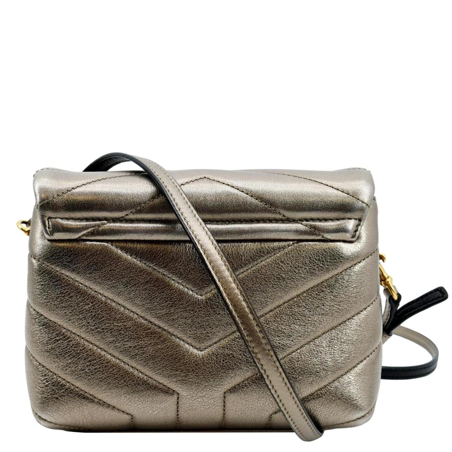 YSL Saint Laurent Yves Loulou Crossbody Bag Metallic Leather Matelasse Gold