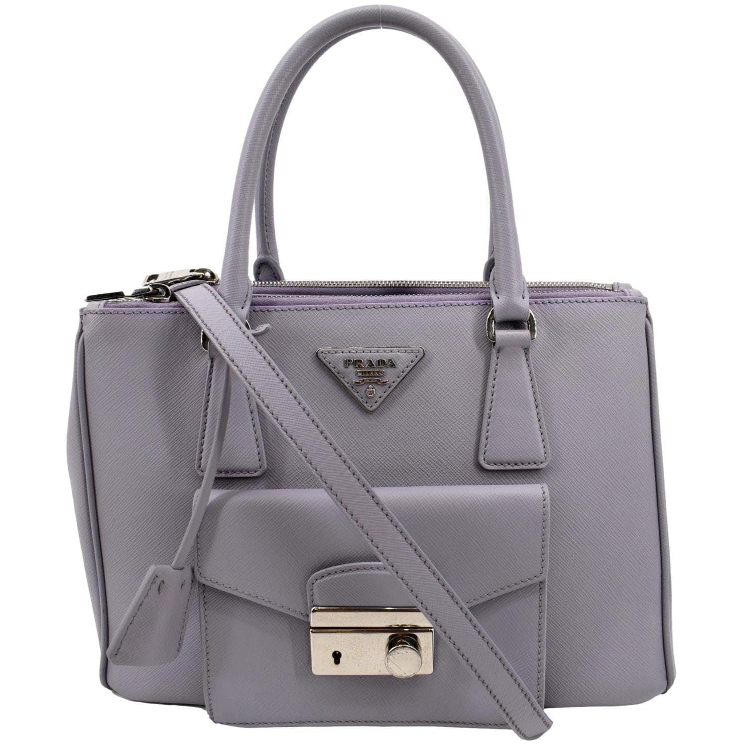 Prada Front Pocket Double Tote Shoulder Bag Light Leather Saffiano Purple
