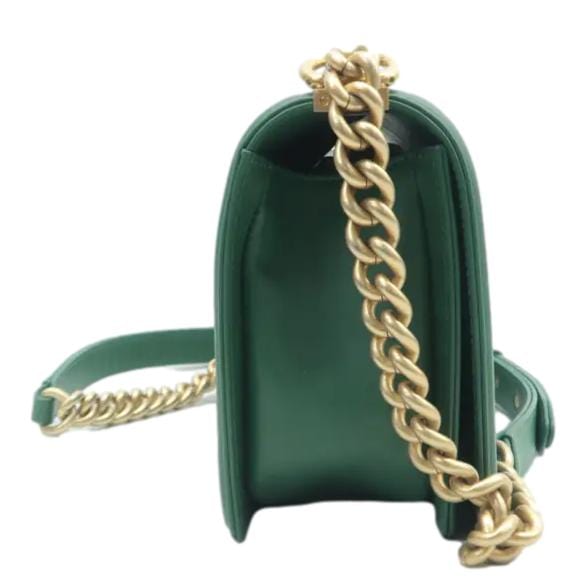 Chanel Boy Flap Quilted Leather Green Travel Bag