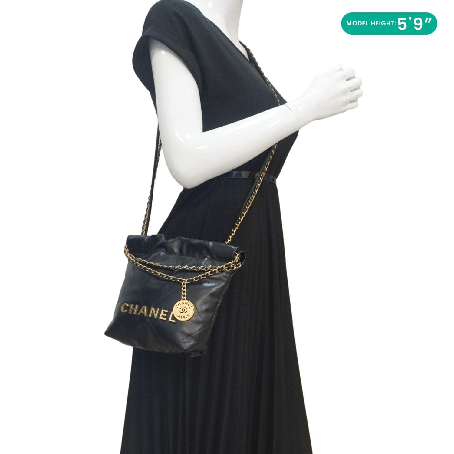 Chanel 22 Shiny Calfskin Black Leather Crossbody Bag