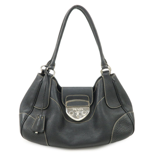 Prada Shoulder Bag Hand Bag Hardware Leather Black Silver