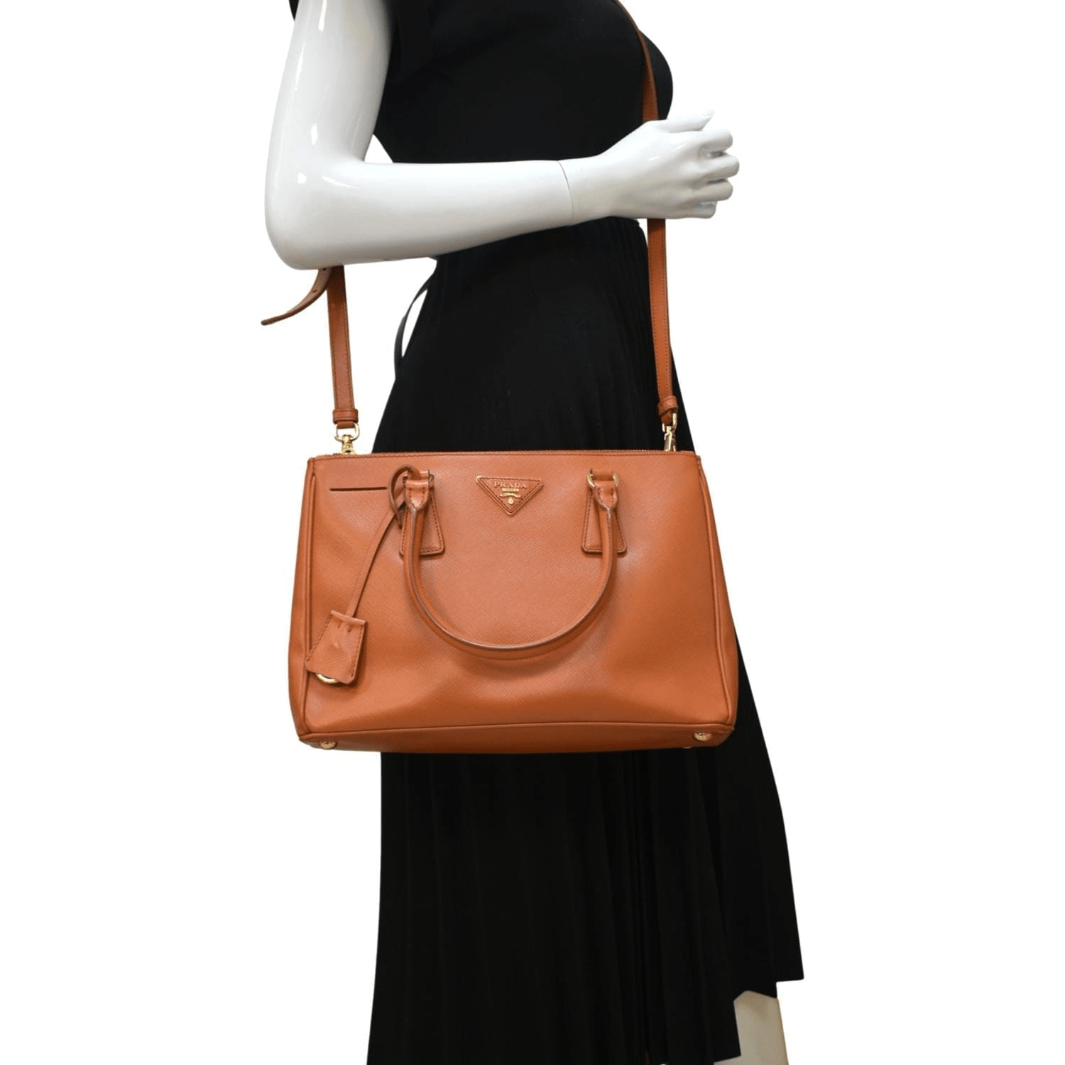 Prada Galleria Double Tote Bag Leather Saffiano Orange Shoulder Bag