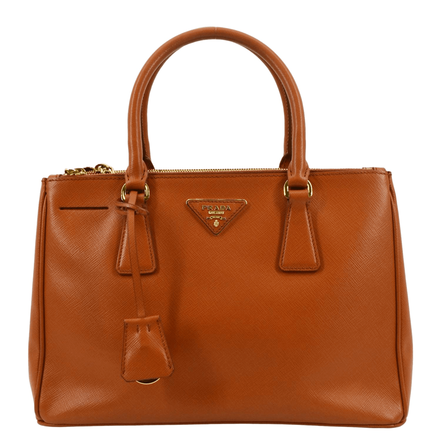 Prada Galleria Double Tote Bag Leather Saffiano Orange Shoulder Bag