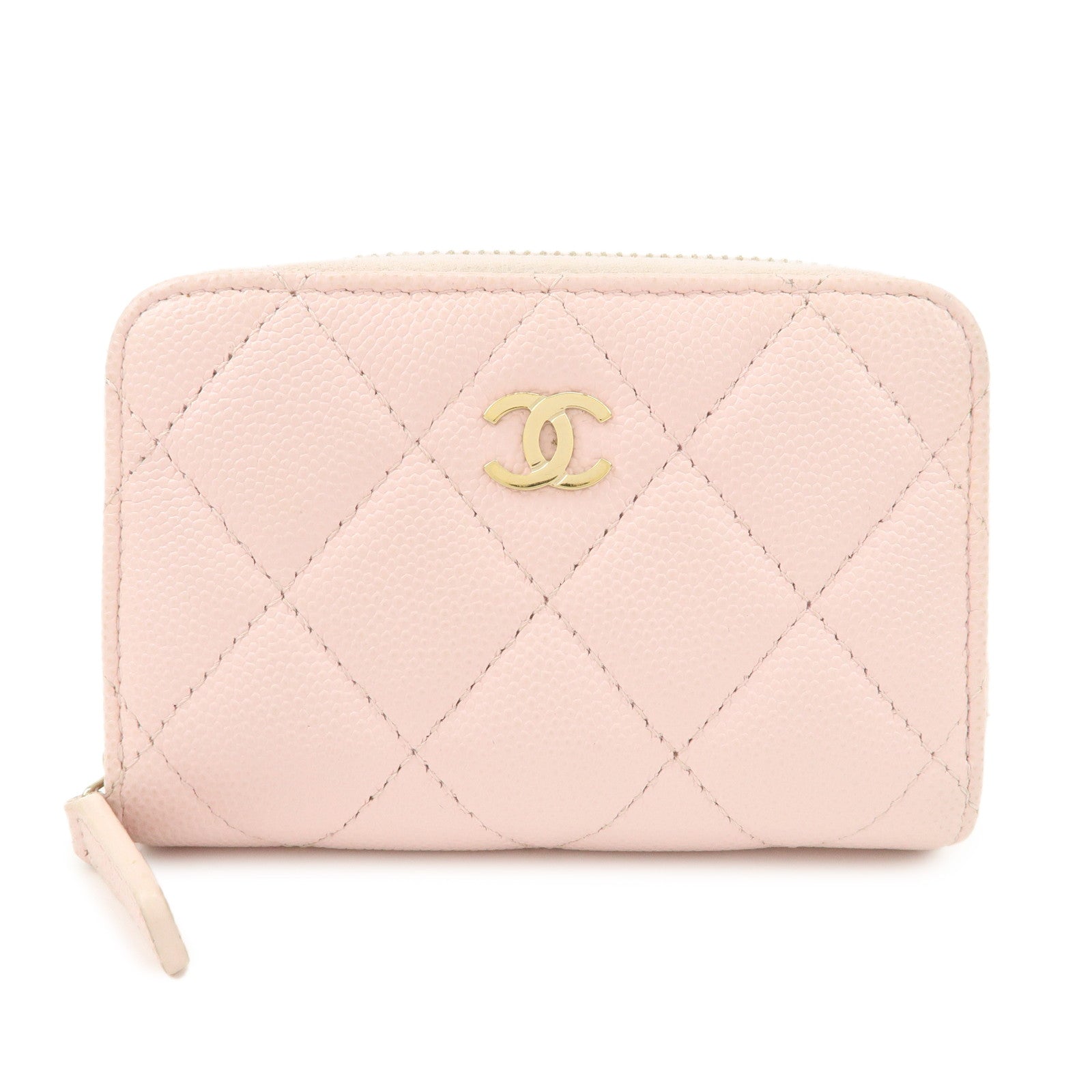 CHANEL Matelasse Caviarskin Classic Zip Around Coin Case Pink AP0216
